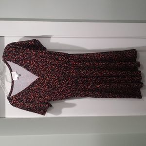 French Grey Dress, Medium, Black w/Red floral, casual